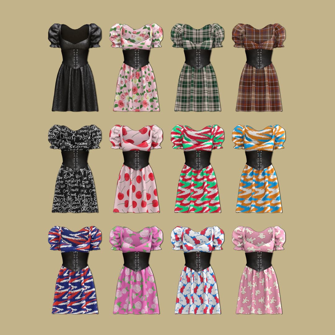 Галерея мода Сет платьев Puff sleeve dress #2